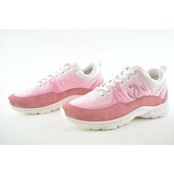 Chanel Mens 21C Pink Suede Leather CC Logo Lace Low Top Trainer Sneaker 43 10 - Picture 10 of 12